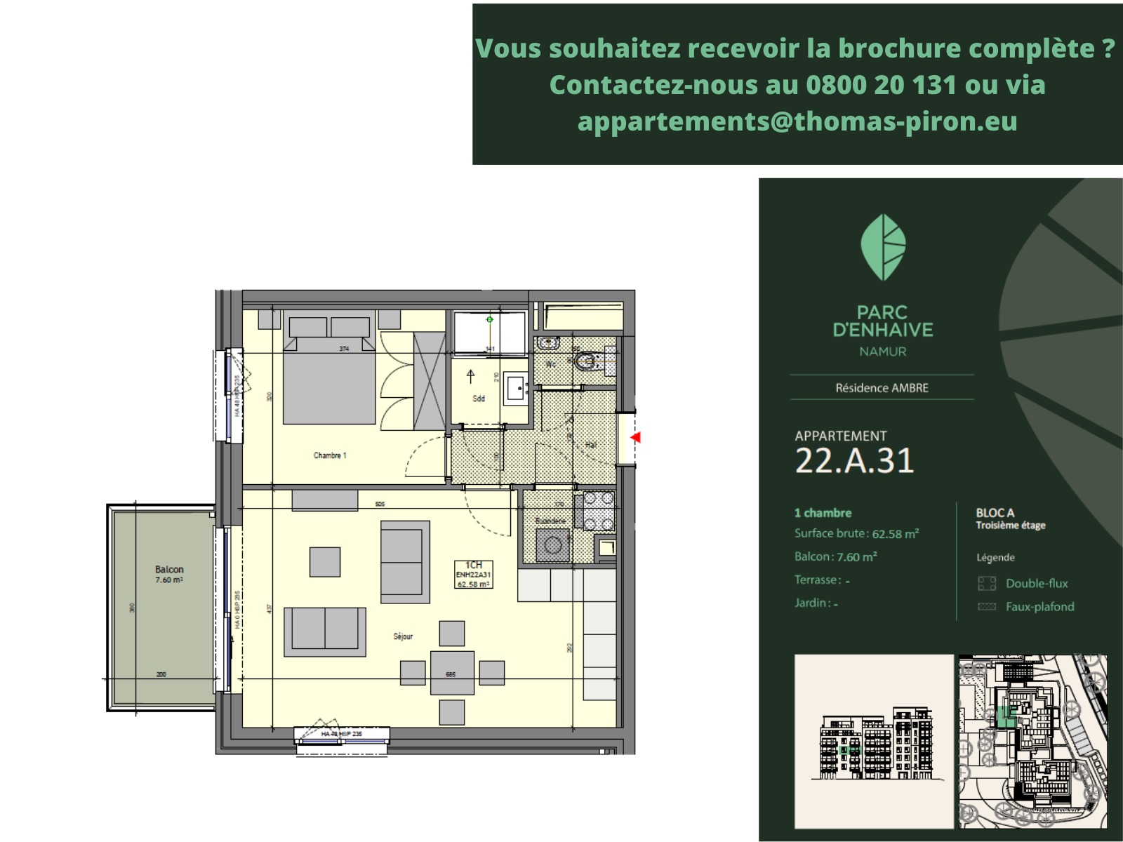 Appartement à vendre à Jambes 5100 0.00€ 1 chambres 62.58m² - annonce 555477