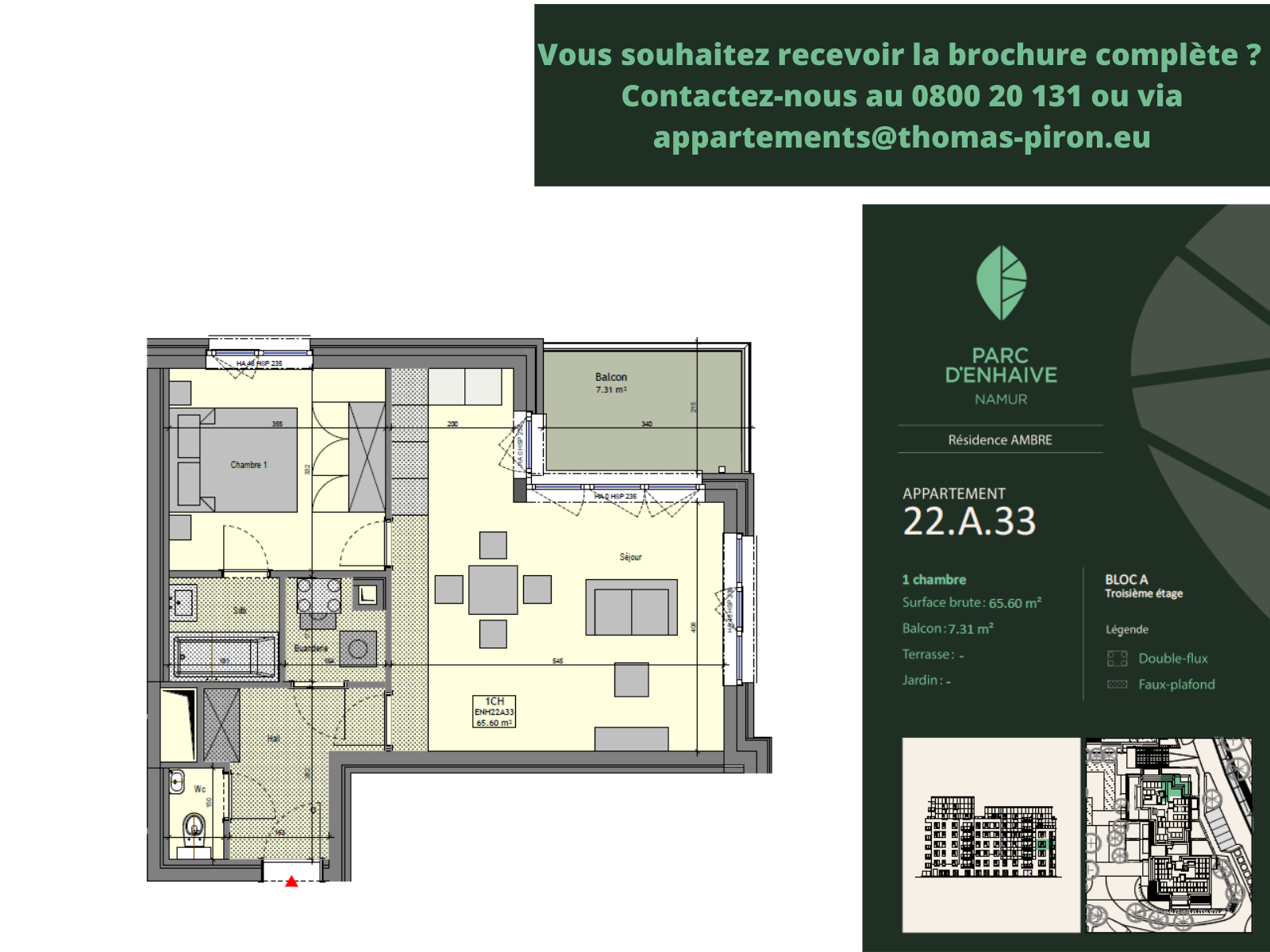Appartement à vendre à Jambes 5100 0.00€ 1 chambres 65.60m² - annonce 555475
