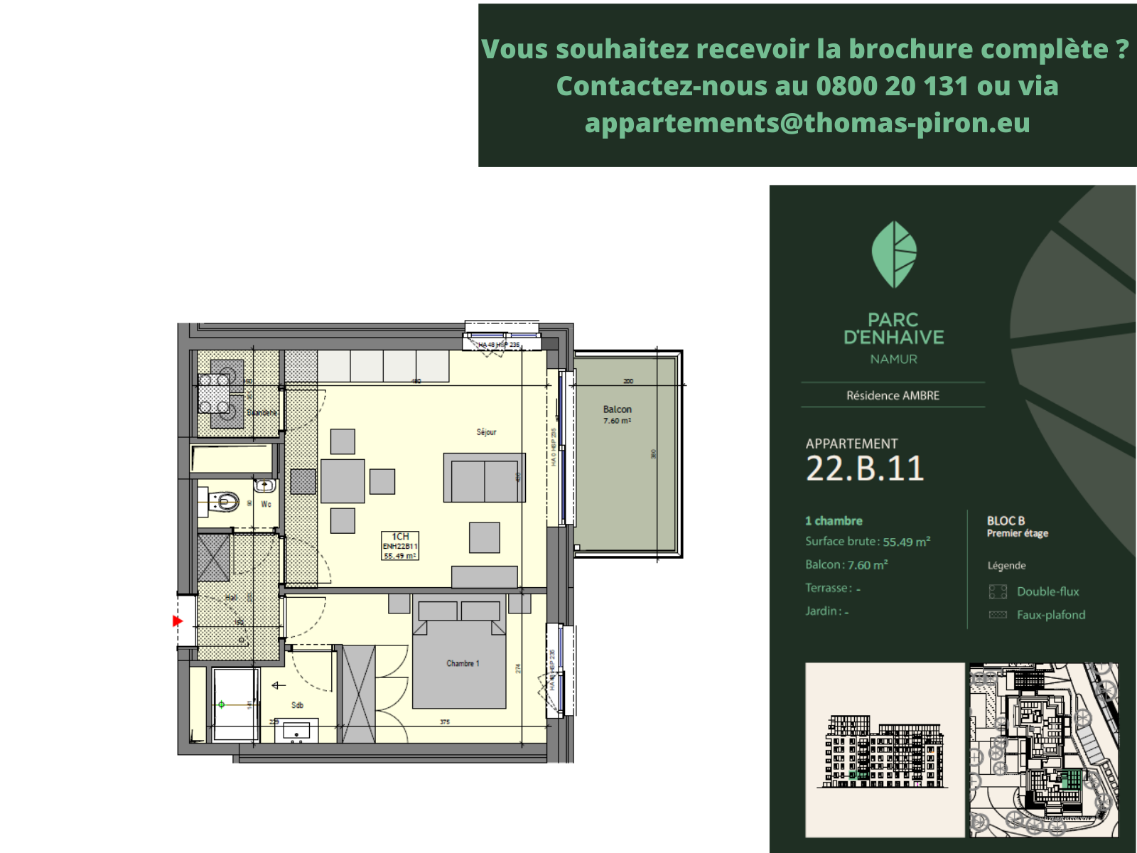 Appartement à vendre à Jambes 5100 0.00€ 1 chambres 55.49m² - annonce 555485