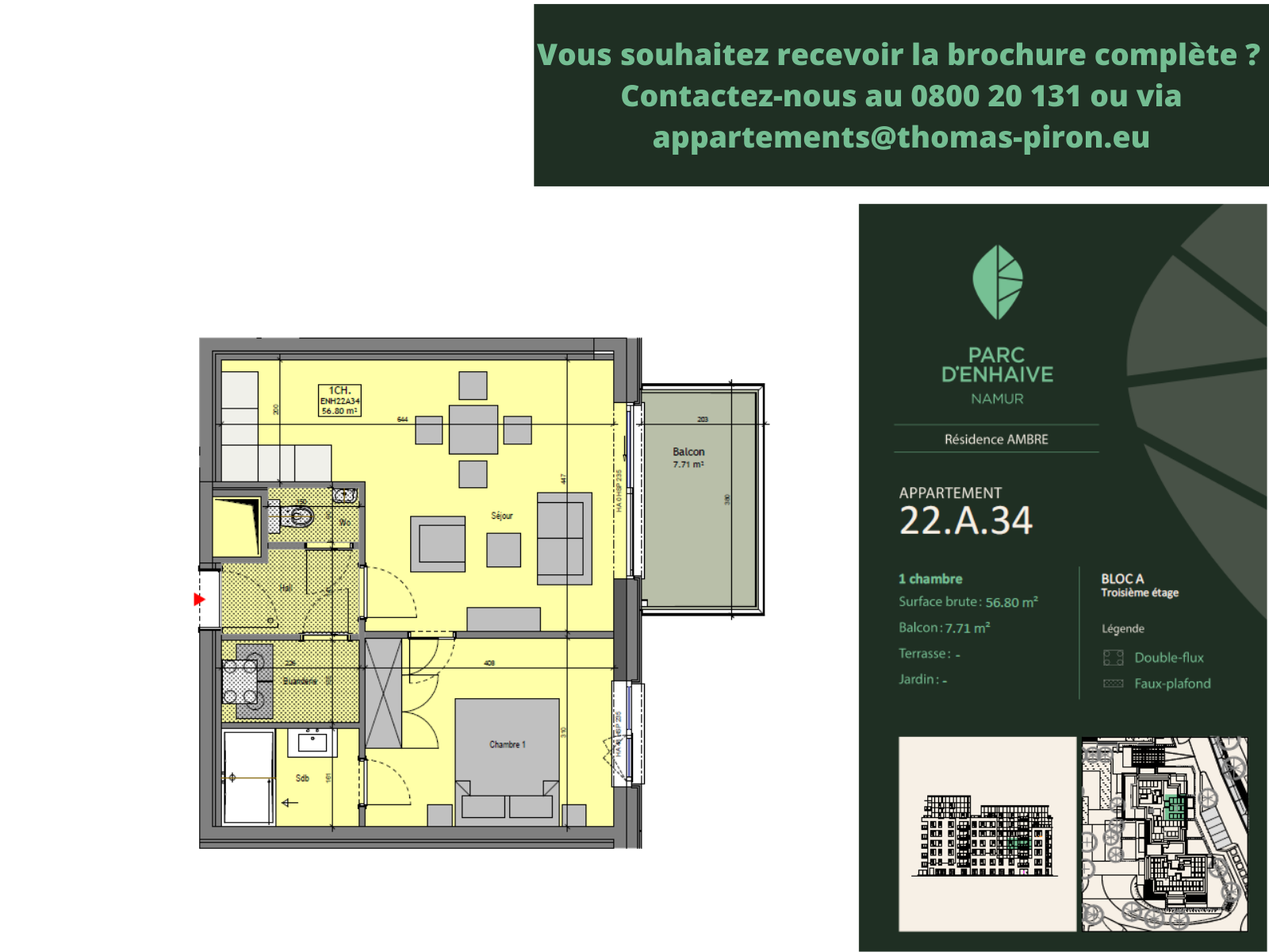 Appartement à vendre à Jambes 5100 0.00€ 1 chambres 56.80m² - annonce 555476