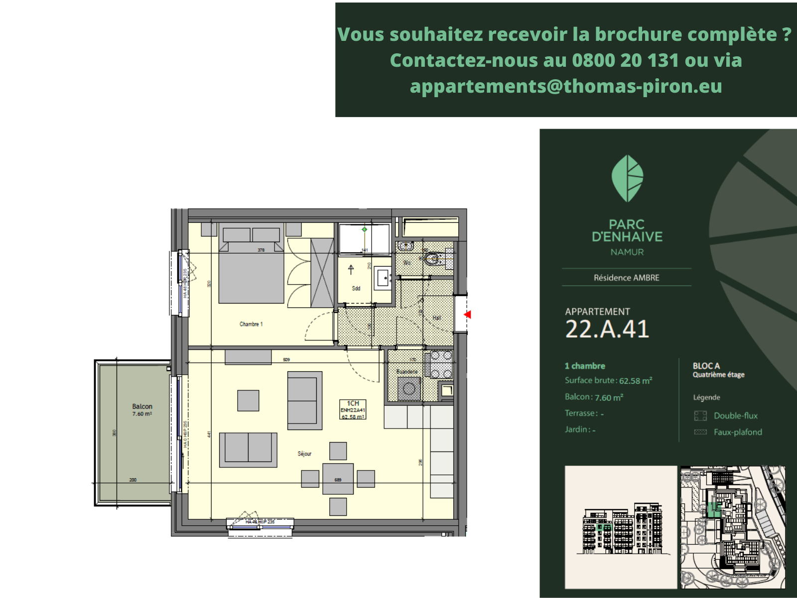 Appartement à vendre à Jambes 5100 0.00€ 1 chambres 62.58m² - annonce 555478