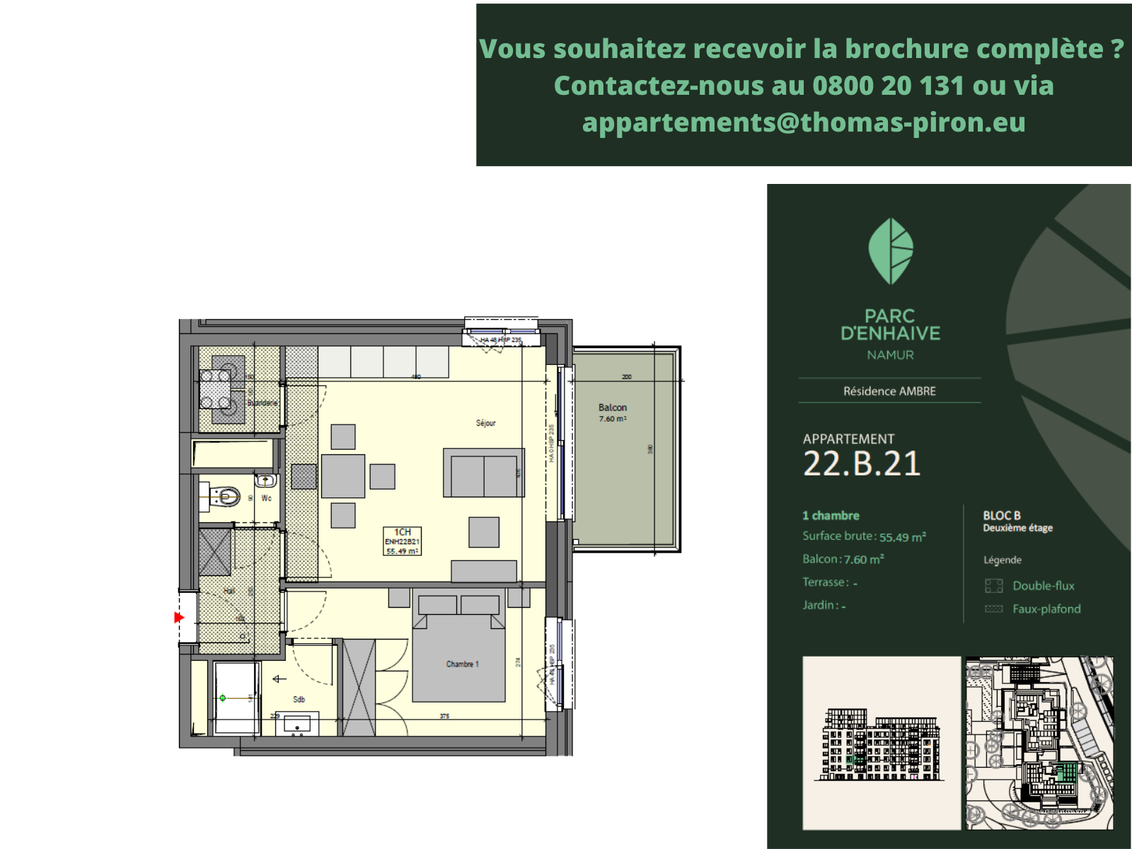 Appartement à vendre à Jambes 5100 0.00€ 1 chambres 55.49m² - annonce 555488