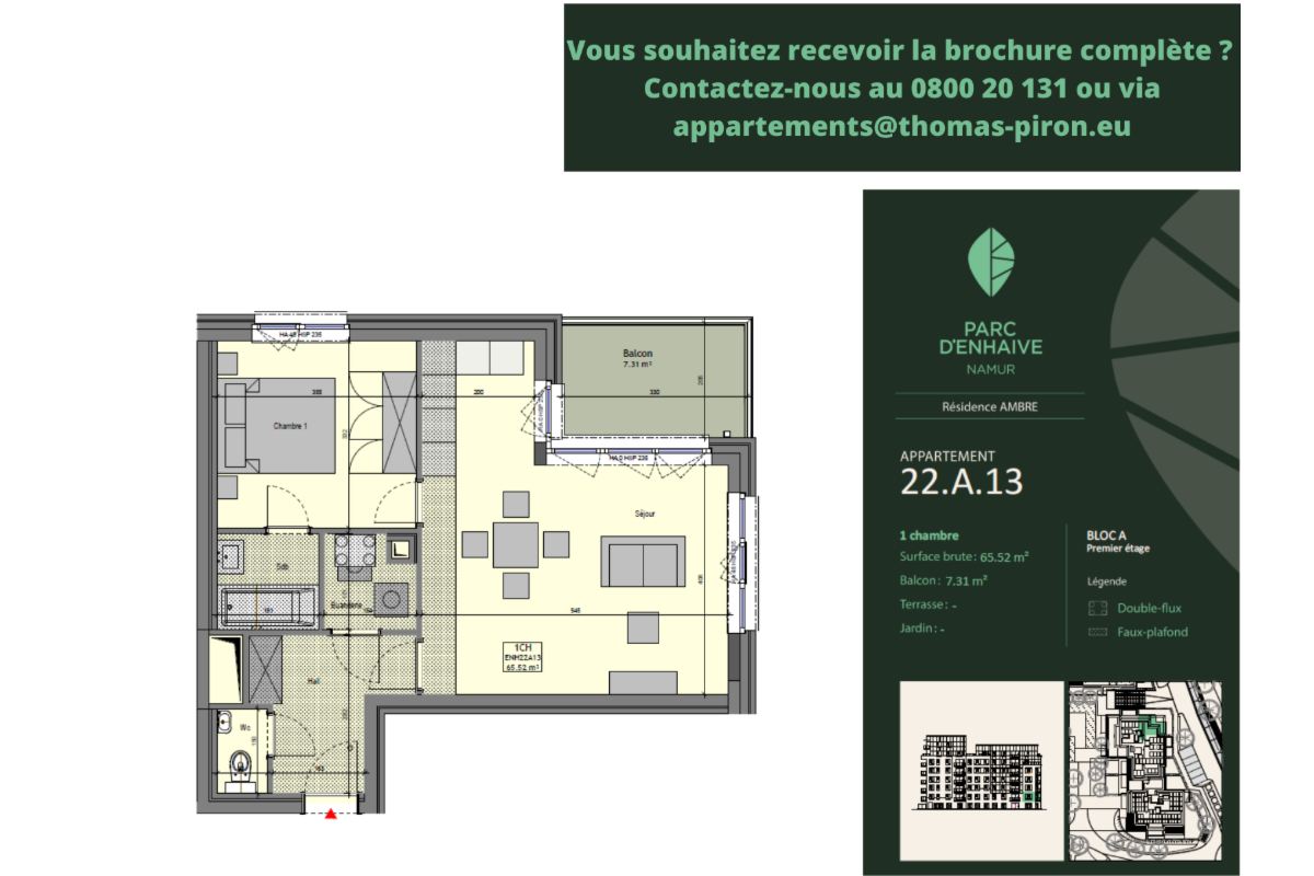 Appartement à vendre à Jambes 5100 0.00€ 1 chambres 65.52m² - annonce 670772