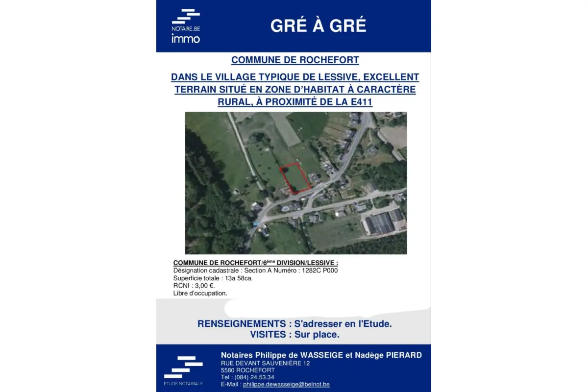 Terrain à vendre à Lessive 5580 105000.00€  chambres m² - annonce 808733